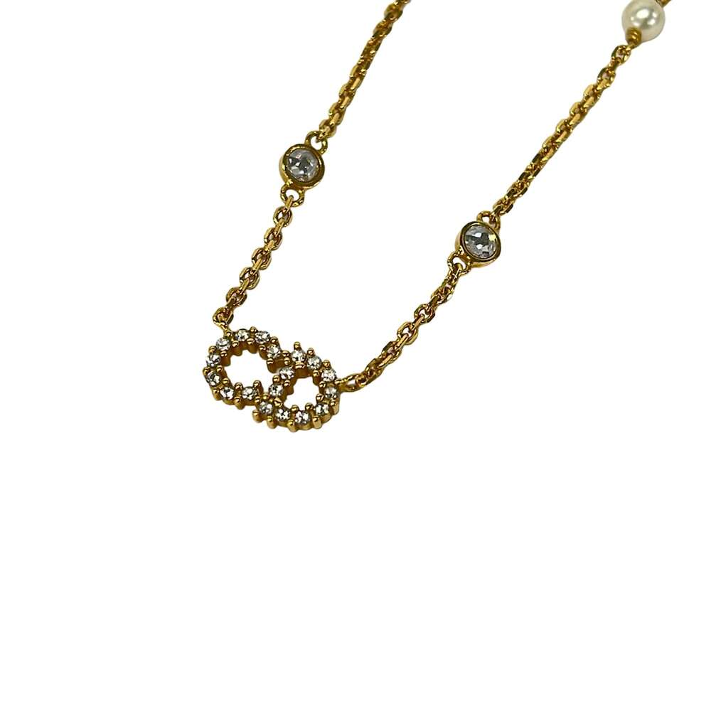 Christian Dior Necklace Hardware Rhinestones Faux Pearl
